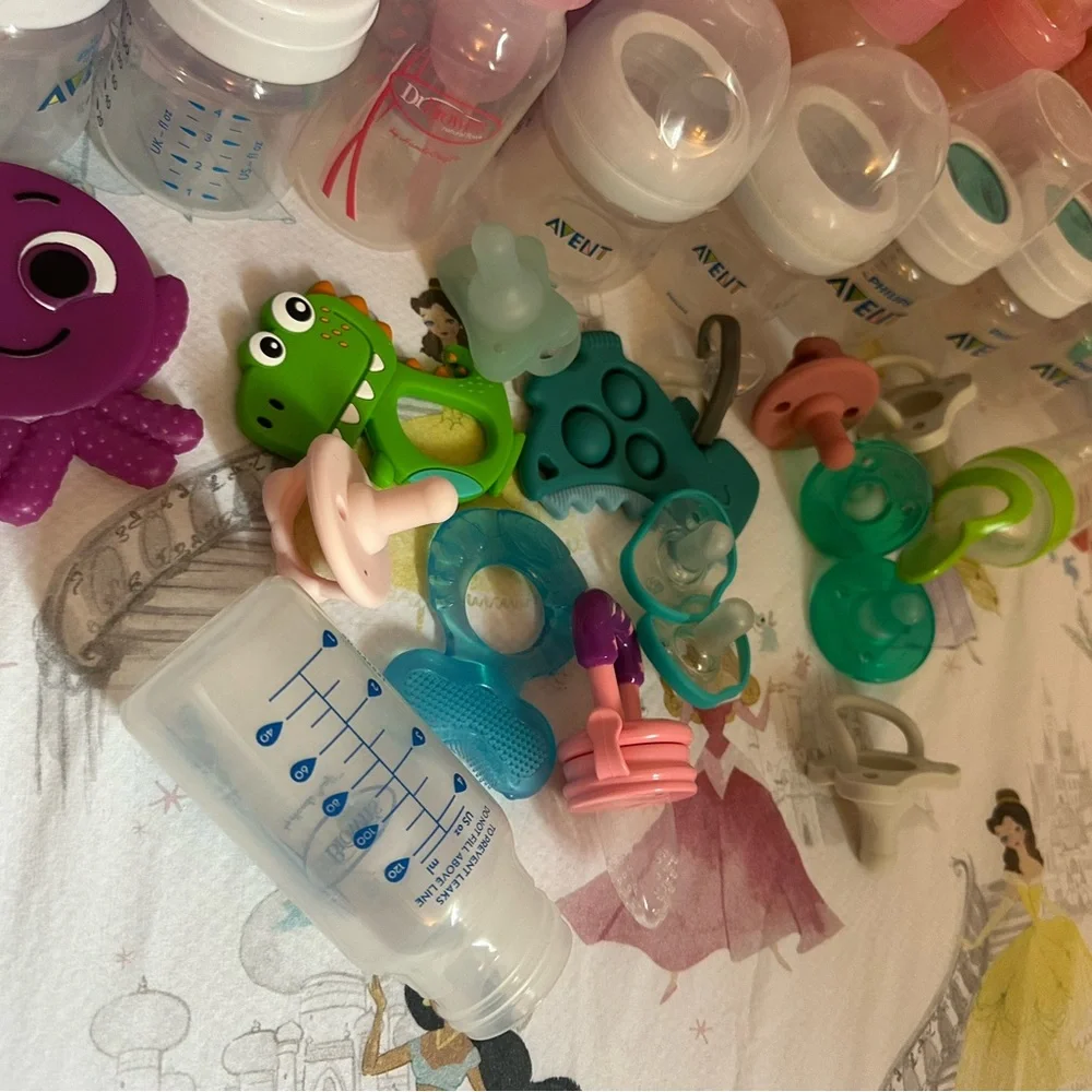 Baby Bottle and Pacifier Set - Pink, Blue, Green
